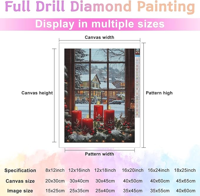 TMOLZ DIY Festive Candle Window Diamond Painting - 5D Scenery Craft Set for Adults, Luxe Wall Art Gift for Holiday Decor - 16x16 Inch