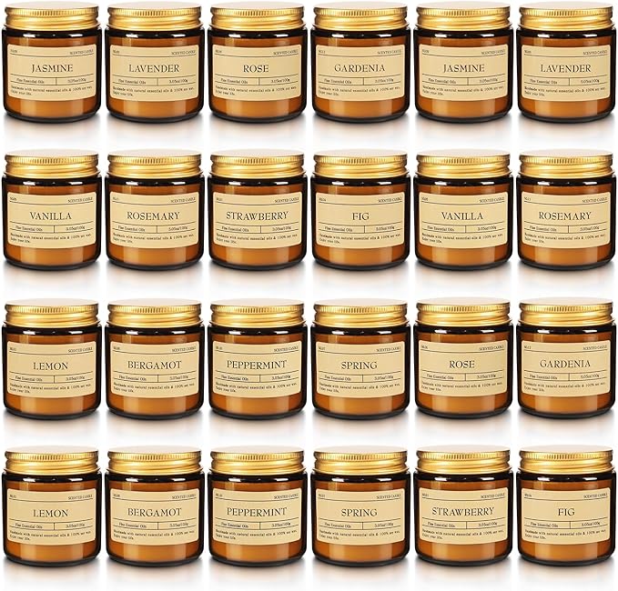 24-Pack 3.05oz Scented Candle Gift Sets - 12 scents Jars Natural Soy Wax for Women, Home Decoration and Elegant Occasions
