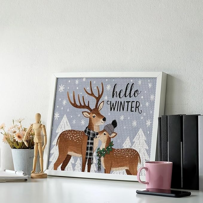 AIVKIEJK Diamond Painting Kits for Adults - Reindeer Snowflake Winter Seasonal Painting DIY 5D Full Drill Diamond Dots Paintings with Diamonds Gem Art and Crafts Home Decor 16"x20"