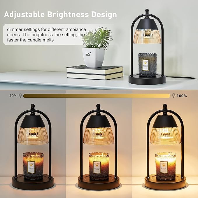 GyroVu Candle Warmer Lamp with Timer, 3-Level Dimmable Candle Lamps with Glass Shade, Electric Candle Light Wax Melt Warmer for Scented Wax, Black Warmer Lamp for Women Home Decor (2 Bulbs Included)