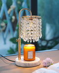 Candle Warmer Lamp with Timer Dimmer and 3 Bulbs, Candle Lamp Warmer with Marble Base for Adjustable Height, Crystal Candle Lamp for Jar Candles, House Warming Gifts Home Room Decor, French Gold