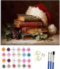 Paint by Number Kit for Adults & Kids, Christmas Vintage Books with Santa Hat 16x20 Inch, DIY Acrylic Painting Kit with Brushes & Paints, Holiday Art Decor for Home Framed