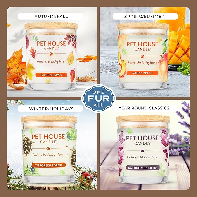 One Fur All Pet House Candle 9 OZ Plant-Based Soy Scented Candle with a 60 Hour Burn Time and a Cotton Wick - Fireside