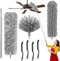 8-Piece Microfiber Feather Duster Set with Extension Pole (16.1" to 100"), Extendable Cobweb & Ceiling Fan Duster for Cleaning Cobweb, Ceiling Fan, Blind, Furniture