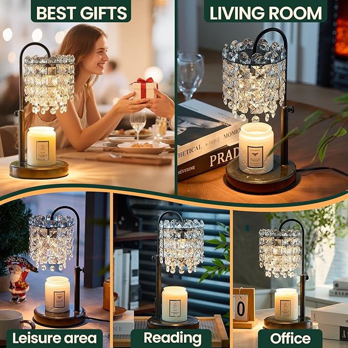 Candle Warmer Lamp with Timer Dimmer Adjustable Height for New Home Bedroom,Vintage Home Decor for Scented JaR 3 Bulbs for New Home Decor, Women Mom Christmas Birthday Gifts,Black (Black)