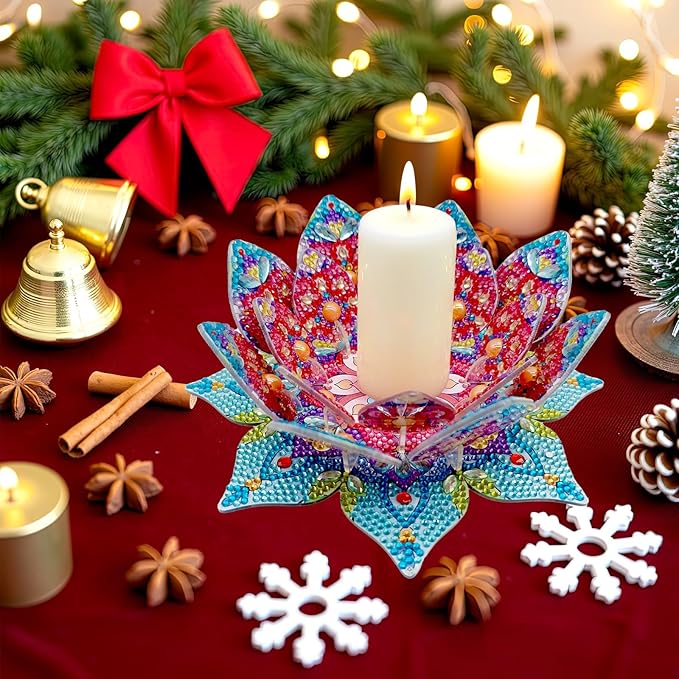 5D DIY Diamond Art Painting PVC Flower Candle Holders Tealight/Tea Light/Votive Candle Holder, for Table Centerpiece Home Décor Party Wedding Dinning-Flower01