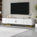 Amposei Modern TV Stand with Drawers for TVs up to 75'', Media Console Storage Cabinet Entertainment Center Furniture for Living Room Bedroom, Gold Metal Legs, 70.9-Inch, White