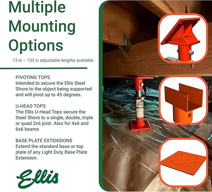 Ellis Manufacturing Light-Duty Steel Construction Jack - Adjustable Screw Jack Post for Floor Leveling, Beams, and Concrete - 20,000 lb Load Capacity - 13"-17" Adjustment, House Jacks for Leveling