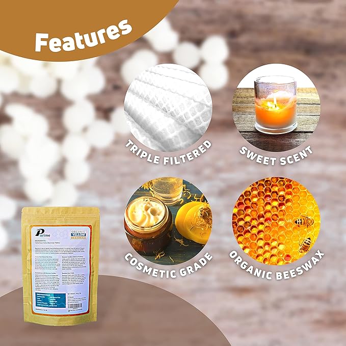 Organic Beeswax Pellets 1LB | Food-Grade & Pure | Ideal for Candle Making, Skincare, DIY Lotions & Crafts | USA Standards, Filtered Beeswax Pastilles for Melting