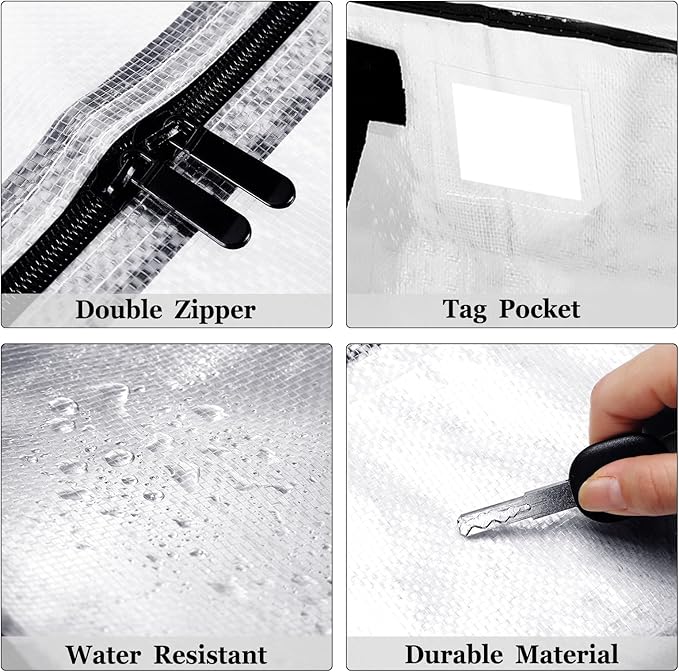 4 Pcs 24 Gallon Extra Large Moving Bags Heavy Duty Storage Bag with Strong Zipper Handle Foldable XXL Jumbo Storage Tote Packing Moving Box for College Dorm Travel Cloth Duffle (Clear)