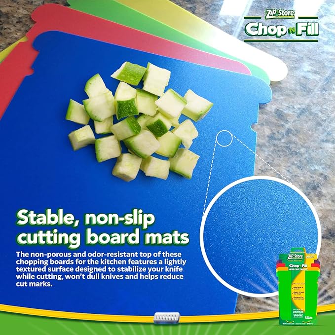 Chop n Fill - Flexible Meat Cutting Boards Set, BPA Free Plastic Chopping Board, Non Slip Mini Camping Cutting Mat, Dishwasher Safe - Perfect Chopping Boards for Kitchen - Set of 4