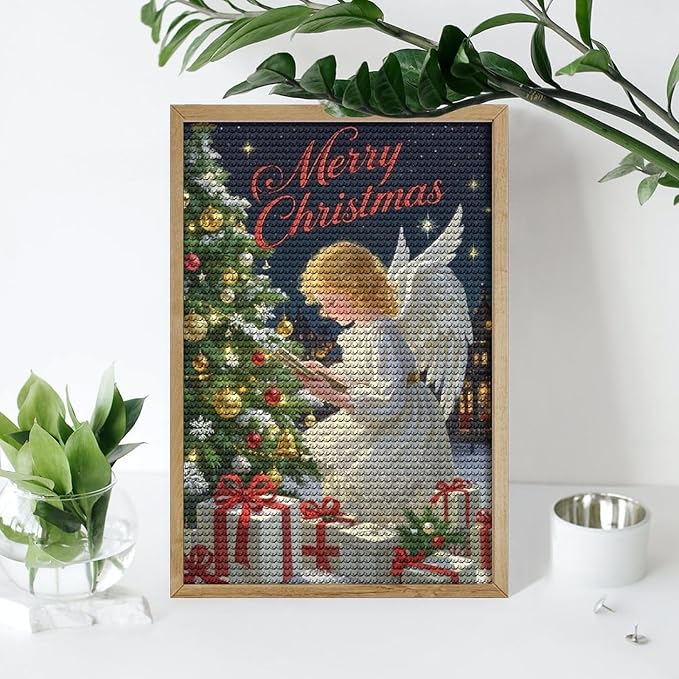 AIVKIEJK Diamond Painting Kits for Adults - Merry Christmas Angel Welcome Painting DIY 5D Full Drill Diamond Dots Paintings with Diamonds Gem Art and Crafts Home Decor 8"x12"