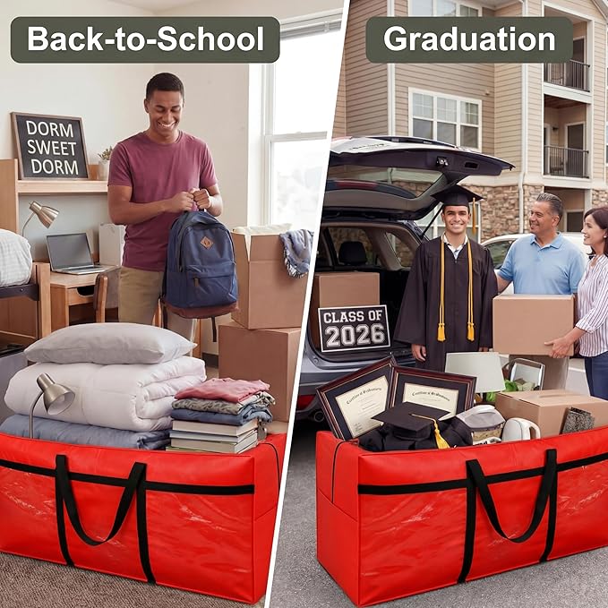 4 Pcs 176 Gallon Extra Large Moving Bags Heavy Duty Storage Bag with Strong Zipper Handle Foldable XXL Jumbo Storage Tote Packing Moving Box for College Dorm Travel Cloth Duffle (Red)