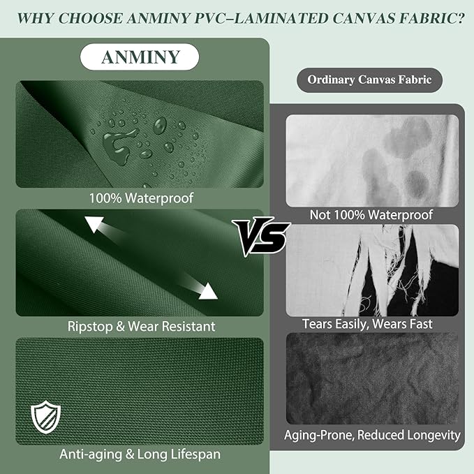 ANMINY 100% Waterproof Outdoor Fabric 8 Yards, 58" W 600D Marine Canvas Fabric with PVC Backing, Ripstop Upholstery Material by The Yard for Furniture Boat Covers Tent Awning, Green