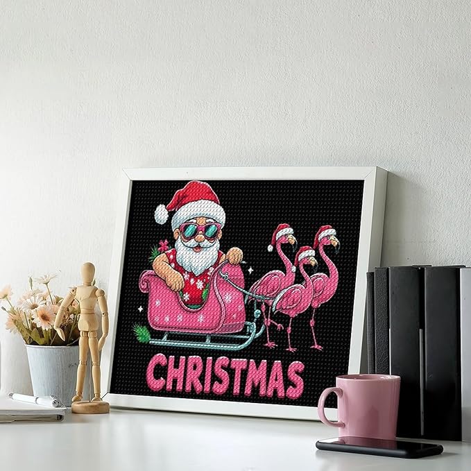 AIVKIEJK Diamond Painting Kits for Adults - Christmas Santa Flamingo Xmas Painting DIY 5D Full Drill Diamond Dots Paintings with Diamonds Gem Art and Crafts Home Decor 16"x20"