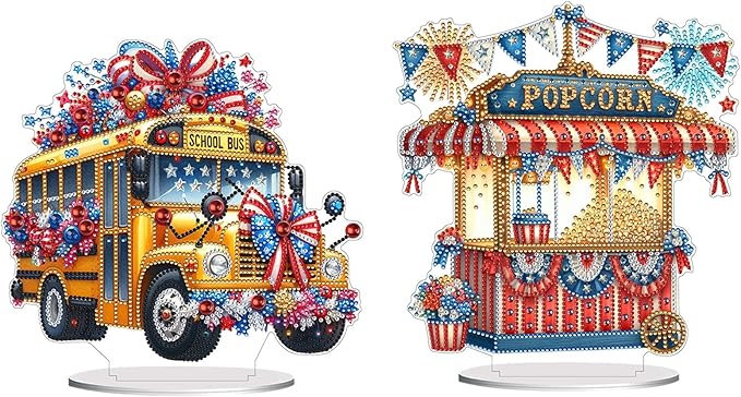 ARTopet 2Pcs DIY Diamond Desktop Ornament US Independence Day Special Shaped Crystal Double Sided Pattern Single Sided Diamond Art Painting Tabletop Home Ornaments Decor-02