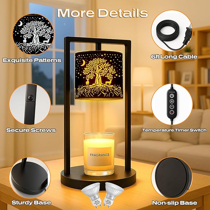 Candle Warmer Lamp with Timer Dimmer, 4 Adjustable Brightness Electric Candle Wax Melt Warmer, Best Birthday Gifts for Women Mom, Mothers Day Gifts, House Warming Gifts New Home Decor (Tree of Life)
