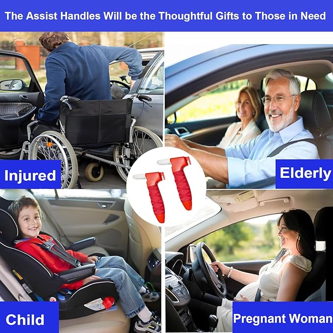 2 Pack Car Door Handle for Elderly, 3-in-1 Multifunctional Handle Assist, Ultra Grip Mobility Handle for Car, Portable Vehicle Support Door Assist Bar, Max Load 500 Lbs, Anti-Slip Design, Orange