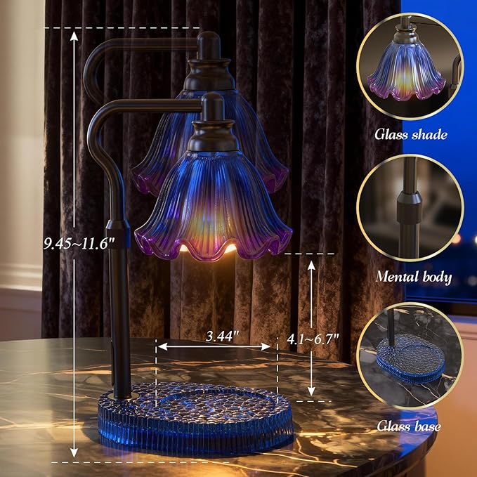 Candle Warmer Lamp with Adjustable Height - Flameless 4-Level Dimmable Wax Warmer, Timer Function & Stylish Design in Multiple Colors(Blue)