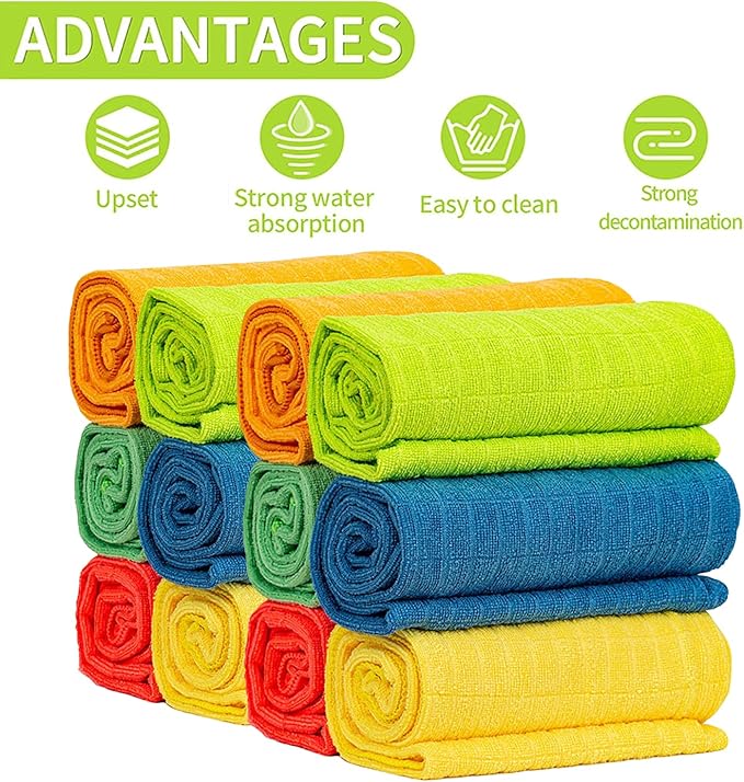 HELOMOR 12 Extra Large Microfiber Cleaning Cloths, 30"x18" Floor Towels for Squeegee Mop, Reusable Multi-Purpose Cleaning Rags for House, Kitchen, Car & Windows, Highly Absorbent, Lint-Free