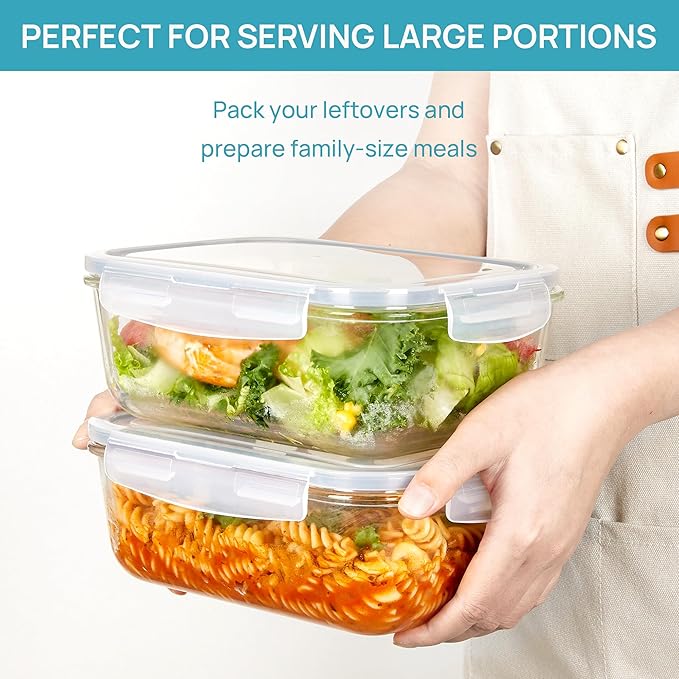 Vtopmart 35+22+63oz Glass Food Storage Containers with Lids, Airtight Reusable Meal Prep Lunch Container Set, Safe for Oven, Microwave, Freezer, and Dishwasher