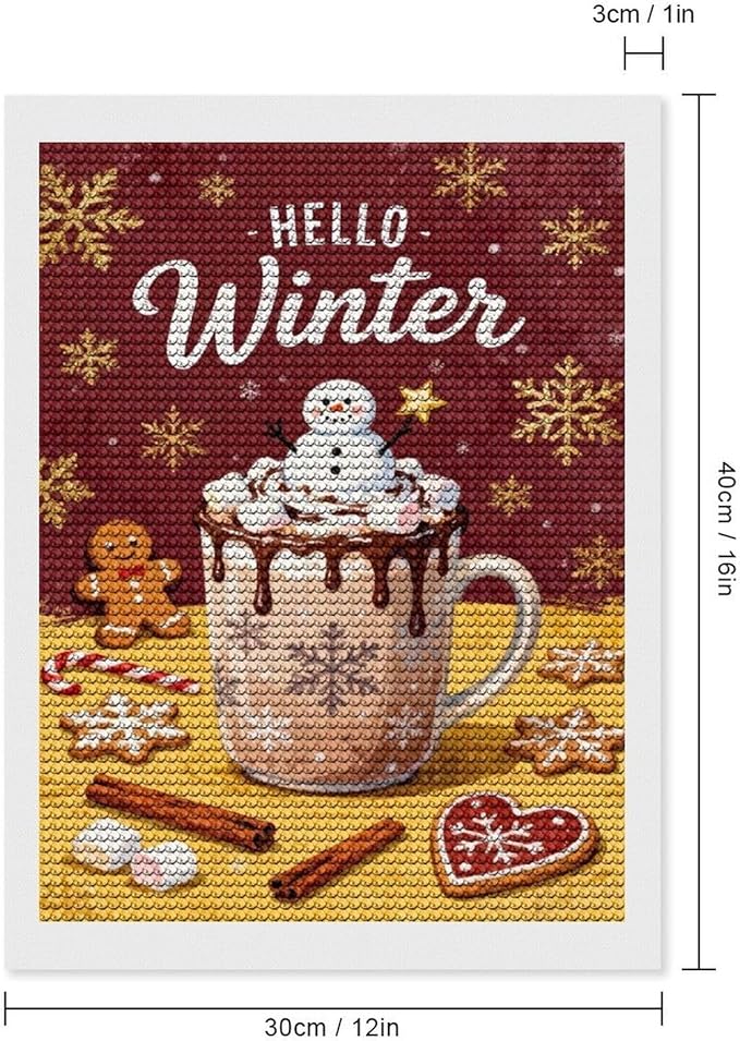 Diamond Painting Kits for Adults - Hello Winter Ice Cream & Gingerbread Snowflakes & Candles Painting DIY 5D Full Drill Diamond Dots Paintings with Diamonds Gem Art And Crafts Home Decor 12"x16"