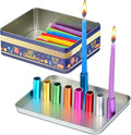 Colorful Kids Magnetic Candle Menorah Set- Includes Box of Chanukah Candles - Fun Safe and Decorative Tin Childrens Menorah
