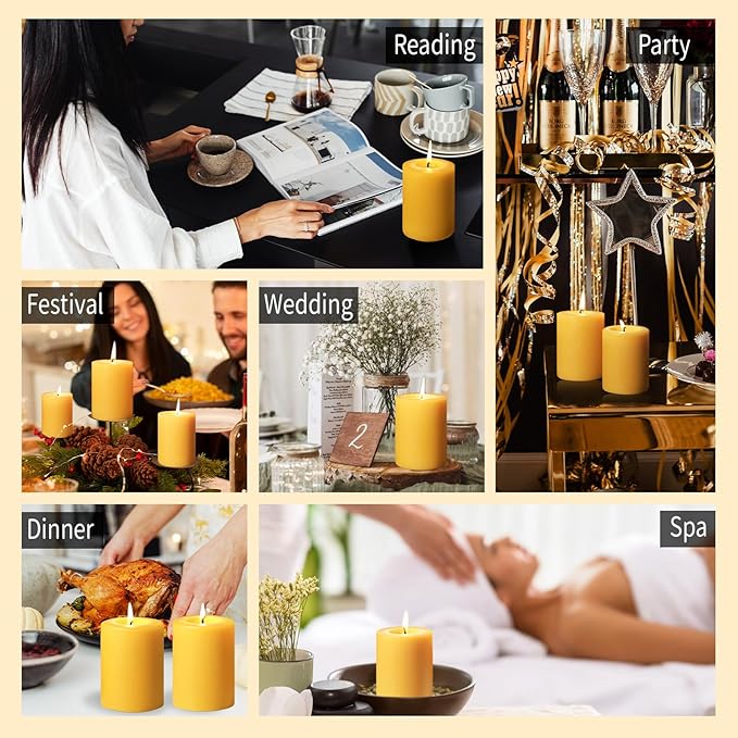 Natural Beeswax Pillar Candle, 120 Hours Long Burning Emergency Candles Unscented Pure Beeswax Pillar Candles 3x4in Dripless Bees Wax Candles for Home Paryer Parties, 2 Packs