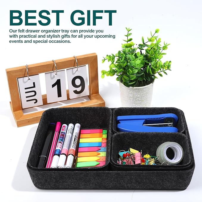 HNYYZL Desk Drawer Organizer,7 Pack Felt Drawer Organizer Shallow Drawer Organizers Felt Storage Bins,Desk organizer trays (Gray)
