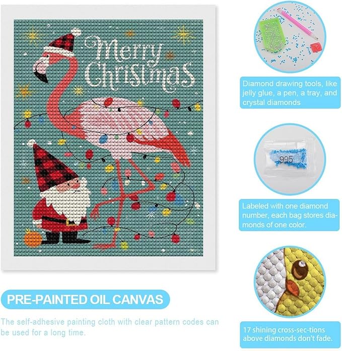 AIVKIEJK Diamond Painting Kits for Adults - Festive Flamingo Christmas Santa Hat Painting DIY 5D Full Drill Diamond Dots Paintings with Diamonds Gem Art and Crafts Home Decor 16"x20"