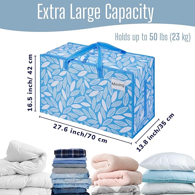 VENO 10 Pack Extra Large Heavy Duty Moving Bags with Wide Opening & Reinforced Handles, Reusable Storage Tote Bags with Strong Zippers for Clothes, College Dorm Essentials & Moving Supplies
