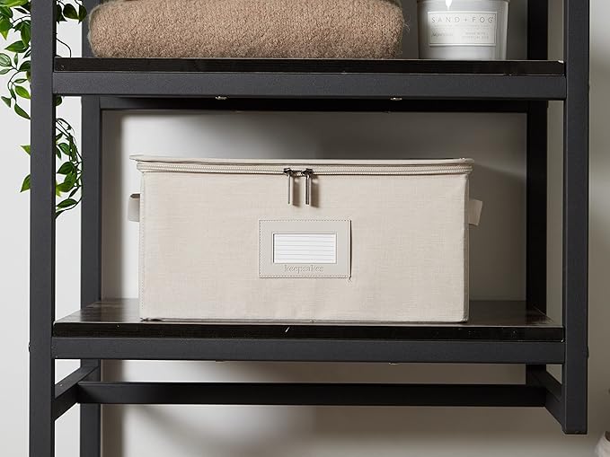 Covermates Keepsakes Zip-Top Storage Box Set, 3 Pack Heavy Duty Polyester Organizer Bins, Stackable Design, ID Window, Reinforced Handles, Closet Home Storage, Beige Heather