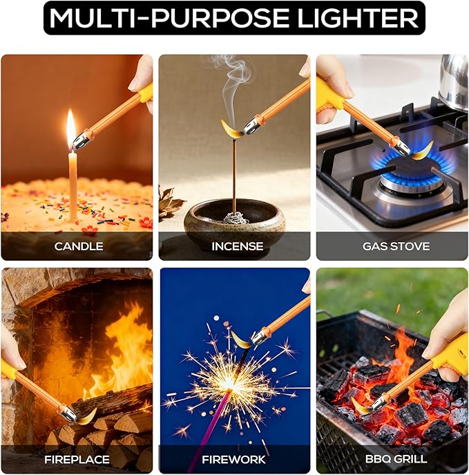 Navpeak Candle Lighter Long Neck Adjustable Lighters Butane Gas Refillable Plastic Lighter Kitchen Igniter (5 Pack) (Butane Included)