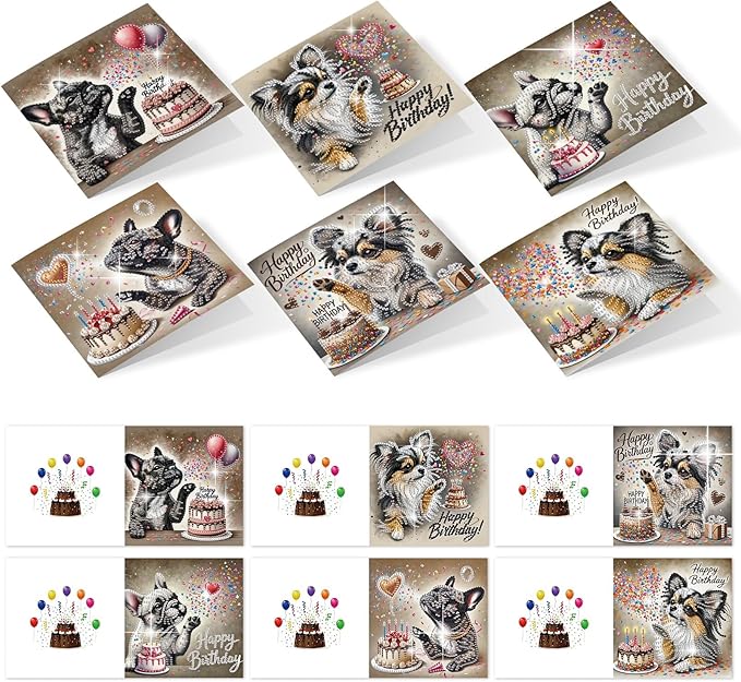 DoxQcs 5D Diamond Art Painting Greeting Cards Kit, DIY Cards for Blessings Congratulations Gifts, Greeting Card Set for Birthday Thanksgiving Day Christmas Halloween-Puppy