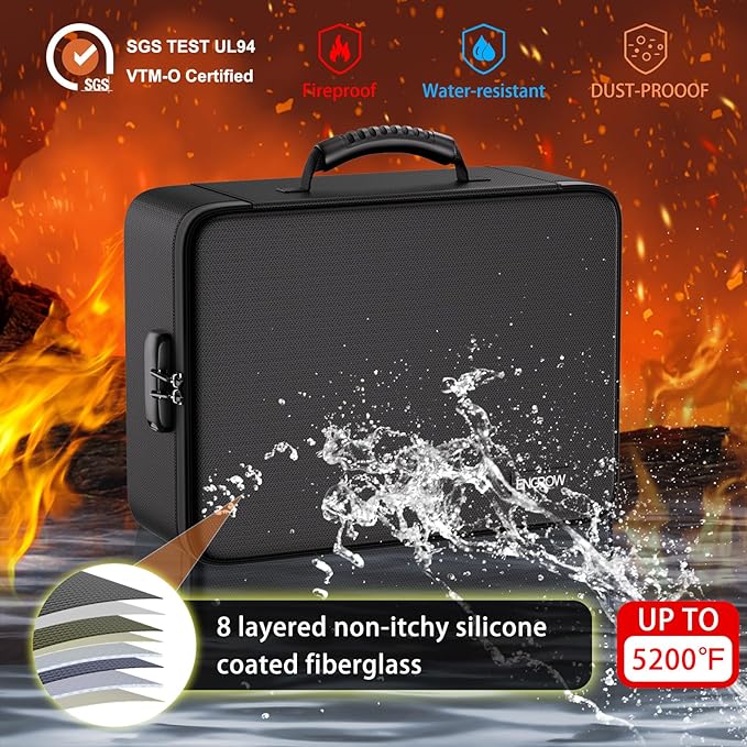 ENGPOW 5200℉ Soft Case Fireproof Document Box with Lock,Fireproof Box with 25 Colorful Pocket Accordion File Folder,Fireproof Water Resistant Safe File Organizer Storage for Important Documents