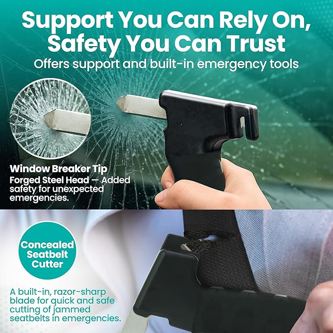 Pack 2 - Car Handle Assist for Elderly Car Door Handle for Elderly Grip & Support Bar, 3 in 1 Car Assist Handle for Elderly with Window Breaker & Seatbelt Cutter (Black)