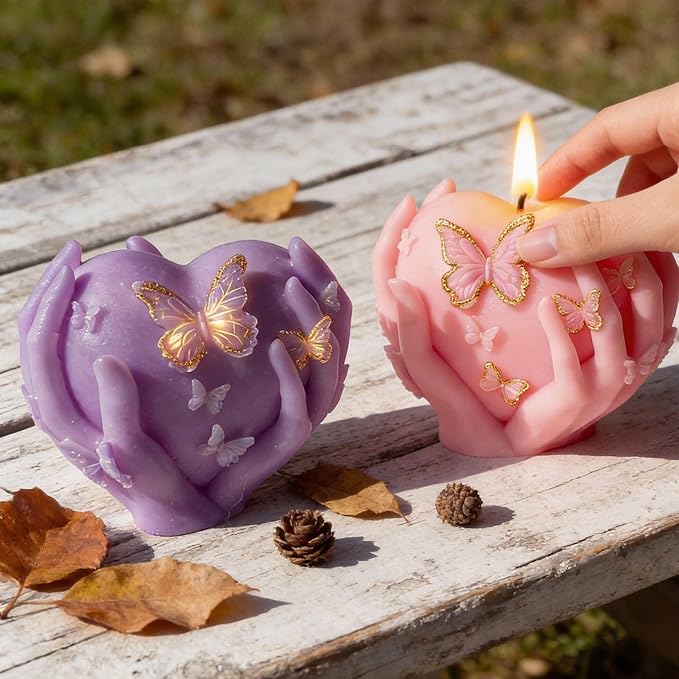 Valentine Heart Candle Mold,3D Handheld Heart Candle Silicone Molds, Silicone Mold for Candle Making, DIY Handmade Soap, Resin Crafts, Home Decor, Valentine's Day Gift