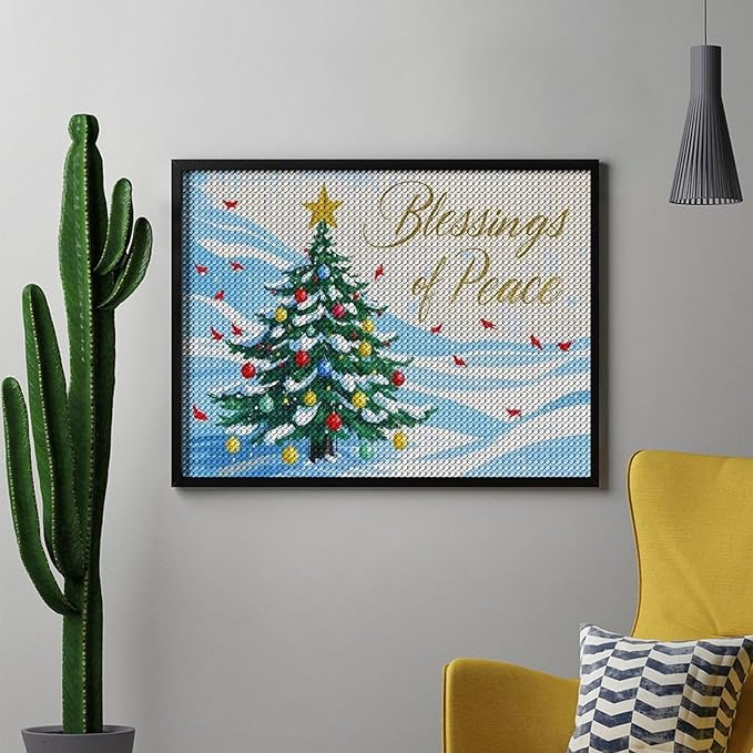 Diamond Painting Kits for Adults - Christmas Snowy Pine & Inspirational Blessings of Peace Painting DIY 5D Full Drill Diamond Dots Paintings with Diamonds Gem Art And Crafts Home Decor 12"x16"