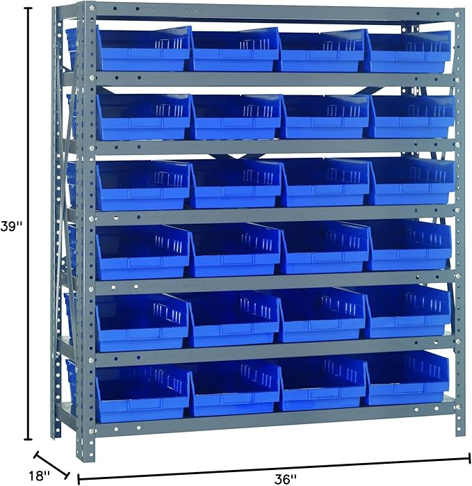 Quantum Storage Systems 1839-108BL Steel Shelving Unit with 4" Shelf Bins, 18" D x 36" W x 39" H, Blue