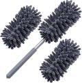 Microfiber Duster for Cleaning, GMLKRY Hand Washable Dusters with 3pcs Replaceable Microfiber Head, Extendable Pole, Detachable Cleaning Supplies for Office, Car, Window, Furniture (Gray)