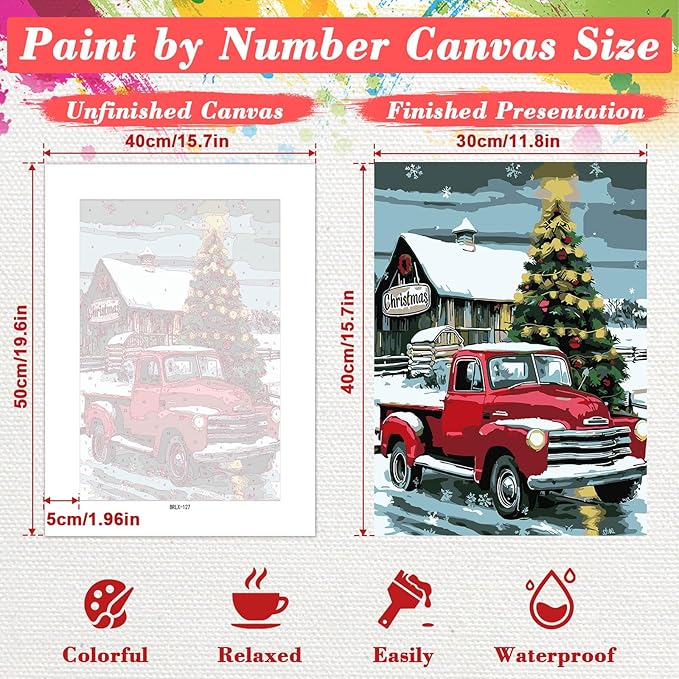 Skyboda Red Truck Paint by Numbers Kit for Adults Beginners with Frame, Christmas Tree Adult Paint by Number Kits on Canvas, Easy DIY Oil Painting Kits for Home Decor, 8x12in
