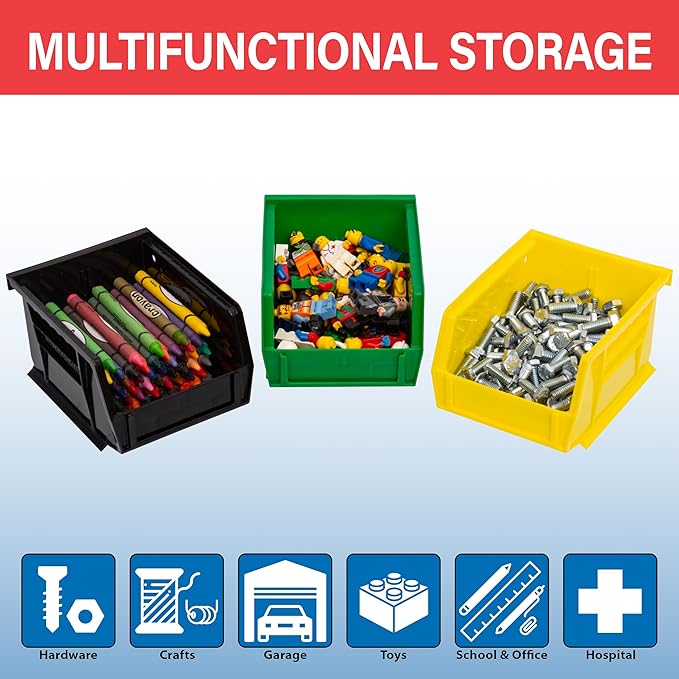 Akro-Mils 30210 AkroBins Plastic Storage Bins, Space-Saving Stackable Bins for Garage, Pantry, Craft Organization, 5" x 4" x 3", Stone, 24-Pack