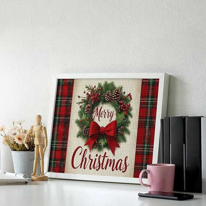 AIVKIEJK Diamond Painting Kits for Adults - Merry Christmas Red Bow & Pine Cones Painting DIY 5D Full Drill Diamond Dots Paintings with Diamonds Gem Art and Crafts Home Decor 16"x20"