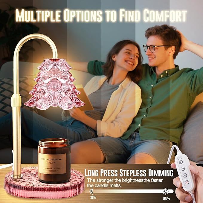 Christmas Tree Shape Candle Warmer Lamp with Timer Dimmable Adjustable Height Wax Warmer Lamp for Jar Candles With 2 Bulbs, Birthday Gifts for Women Mom, House Warming Gifts New Home Deco - Wine red