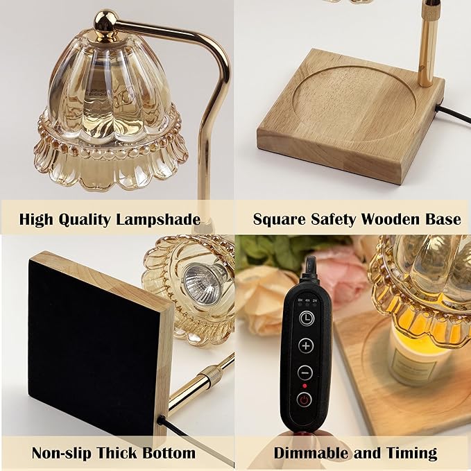 Candle Warmer Lamp with Timer Dimmable, Height Adjustable Scented Wax Melts Warmer, Electric Flameless Candle Warmer for Candle Jar, Mothers Day Birthday Gifts for Women, Office Home Decor (2 Bulbs)
