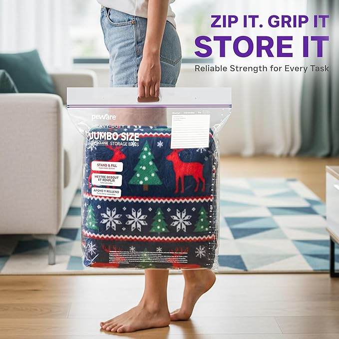 10 Gallon Heavy Duty Large Storage Bags with Handle, Big Zip Seal Top Bags, 6 Mil Extra Thick Clear Big Plastic Resealable Zip Poly Bags for Home Moving, Travel, Camping, 20" x 26", Pack 10