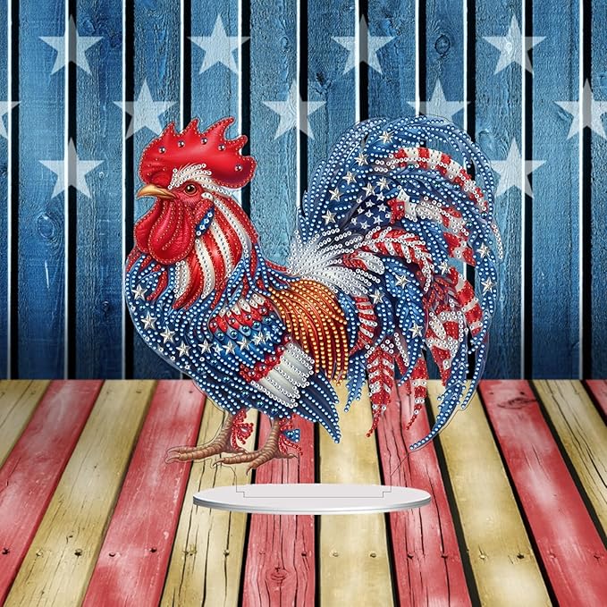 ARTopet DIY Diamond Desktop Ornament PET Irregular Shape Special Shaped Crystal Double Sided Pattern Single Sided Diamond Art Painting Tabletop Home Ornaments Decor (Rooster02)
