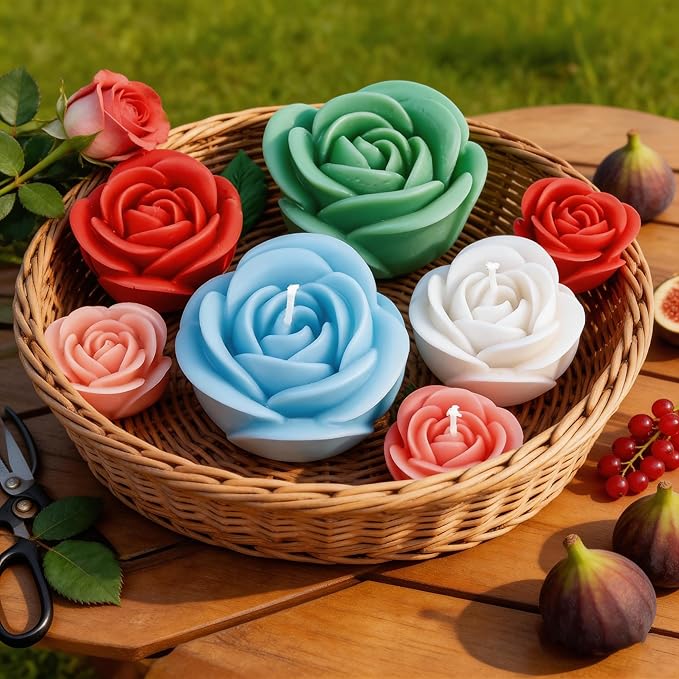 4 PCS Rose Candle Molds 3D Rose Flower Silicone Molds with Leaf Mold for Candle Making Mold DIY Handmade Soaps, Candle Gifts,Resin Crafts,Ice Cubes,Chocolate and Home Decorations Valentine's Day Gift