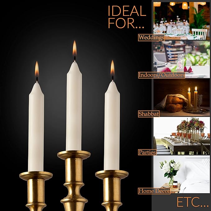 Tribello 6" Ivory Candlesticks - Pack of 8 Short Taper Candles - 5 Hour Long Burning Cream Candlesticks for Christmas, Holiday, Table Candles for Wedding, and Home Decoration