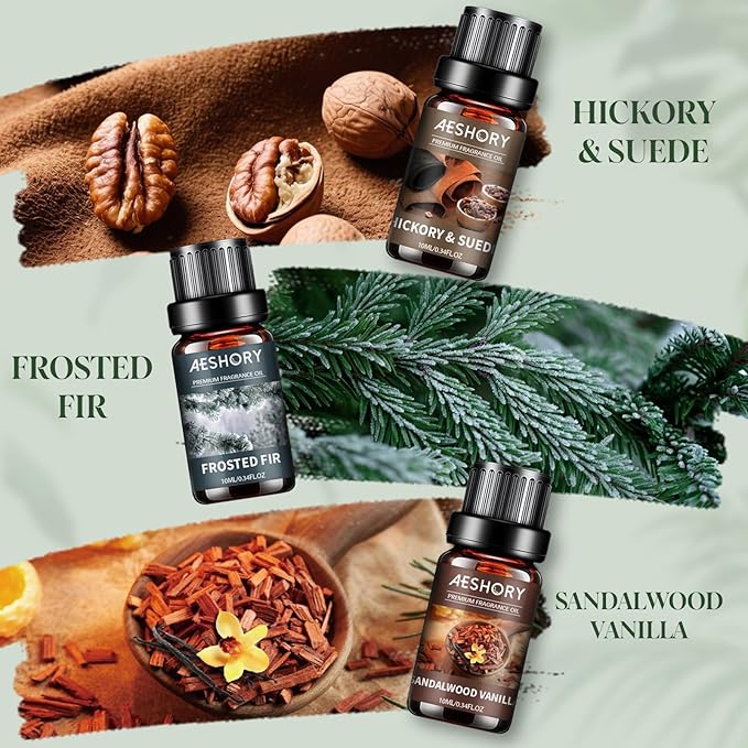 Essential Oils Set -6x10ml Woodland & Bakery Fragrance Oils Set for Diffuser, Candle Scents for Candle Making, Soap Making Supplies